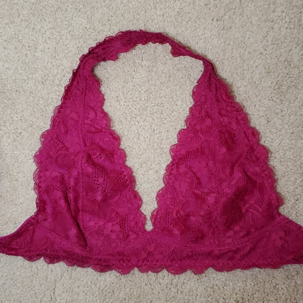 Bright Pink Lace Halter Bralette